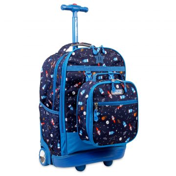 JWORLD ROLLING BACKPACK WITH DETACHABLE LUNCH BAG, SPACESHIP
