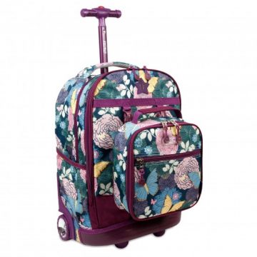 JWORLD ROLLING BACKPACK WITH DETACHABLE LUNCH BAG, SECRET GARDEN