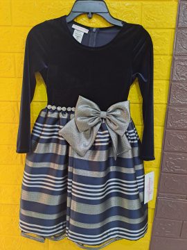 BONNIE JEAN LONG SLEEVED STRIPED BALLERINA BOW DRESS - Image 2