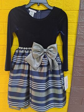BONNIE JEAN LONG SLEEVED STRIPED BALLERINA BOW DRESS