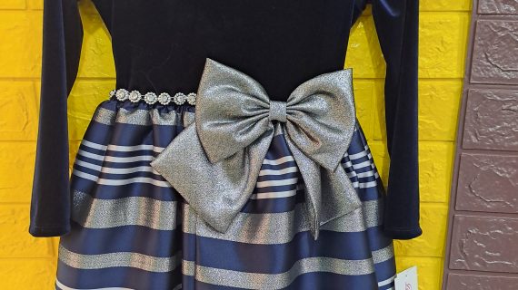 BONNIE JEAN LONG SLEEVED STRIPED BALLERINA BOW DRESS