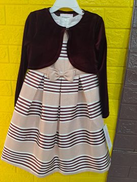 BONNIE JEAN LITTLE GIRLS JACQUARD STRIPE DRESS WITH VELVET CARDIGAN