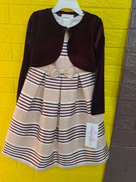 BONNIE JEAN LITTLE GIRLS JACQUARD STRIPE DRESS WITH VELVET CARDIGAN - Image 2